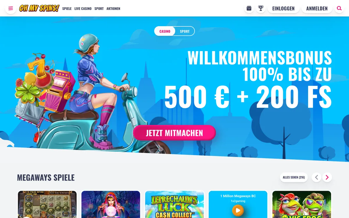 Startseite von OhMySpins, Screenshot vom 5. September 2026.